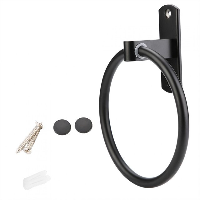 Daboolka Euro Estilo Antiguo 16 cm de Diámetro Pintura Negra Soporte de Anillo de Toalla de Aluminio para Pared de Baño