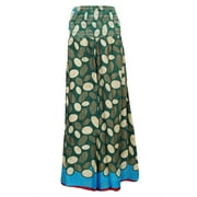 Mogul Women's Vintage Long Skirts Green Silk Sari Swirling Divided Maxi Skirt