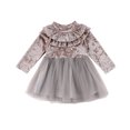 thumbnail image 2 of ITFABS Bébé Filles Velours Polaire Robe Volant Col Rond Manches Longues Robe, 2 of 7