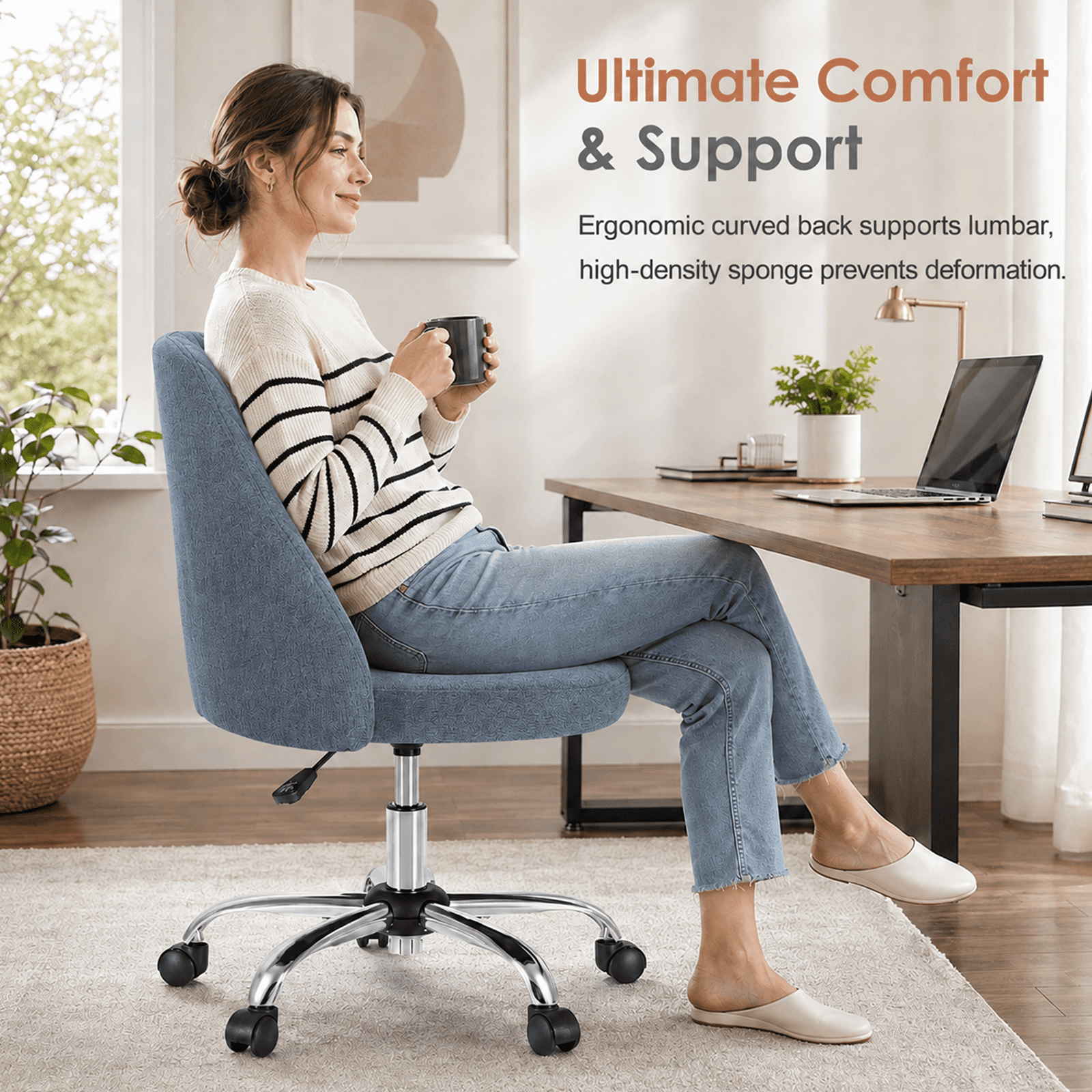 Alvantor Comfy Office Chair, Adjustable Swivel Desk Chair with Wheels, Wide Seating, Modern Fabric Vanity Chair