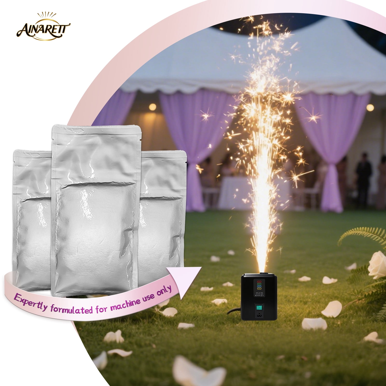 6PCS Cold Spark Machine Ti Powder Consumables 200g/Bag, 5m Fountain Sparkular Effects for Wedding DJ Bar Disco Outdoor Stage Party