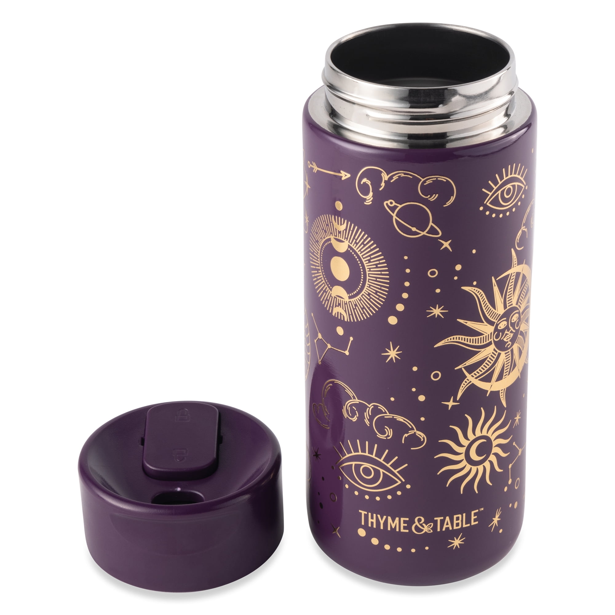 Thyme & Table 22 fl oz Stainless Steel Coffee Tumbler, Purple & Gold Celestial