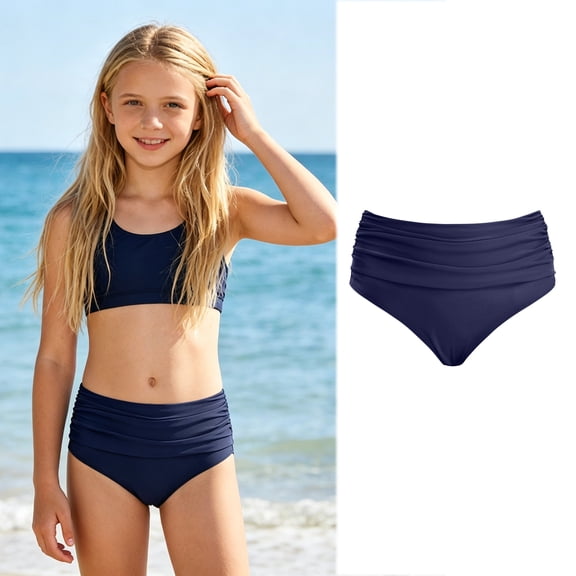 Kids Swimming Trunks For Girls Fashion Swim Shorts For Kids Navy High Waisted Shorts Girls Bathing Suit Girls Swimsuits Size 7-8 Years