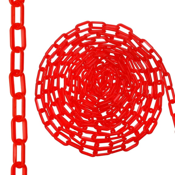 49.2Ft Plastic Chain Barrier, Safety Link Chain Stanchion for Crowd Control at Driveway Elevator Parking Lot, Red