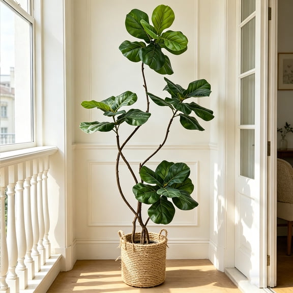 IARTTOP 5.9ft Artificial Fiddle Leaf Fig Tree Faux Ficus Big Green Leaves Evergreen With Pot For Home Office Indoor Outdoor Party Decor