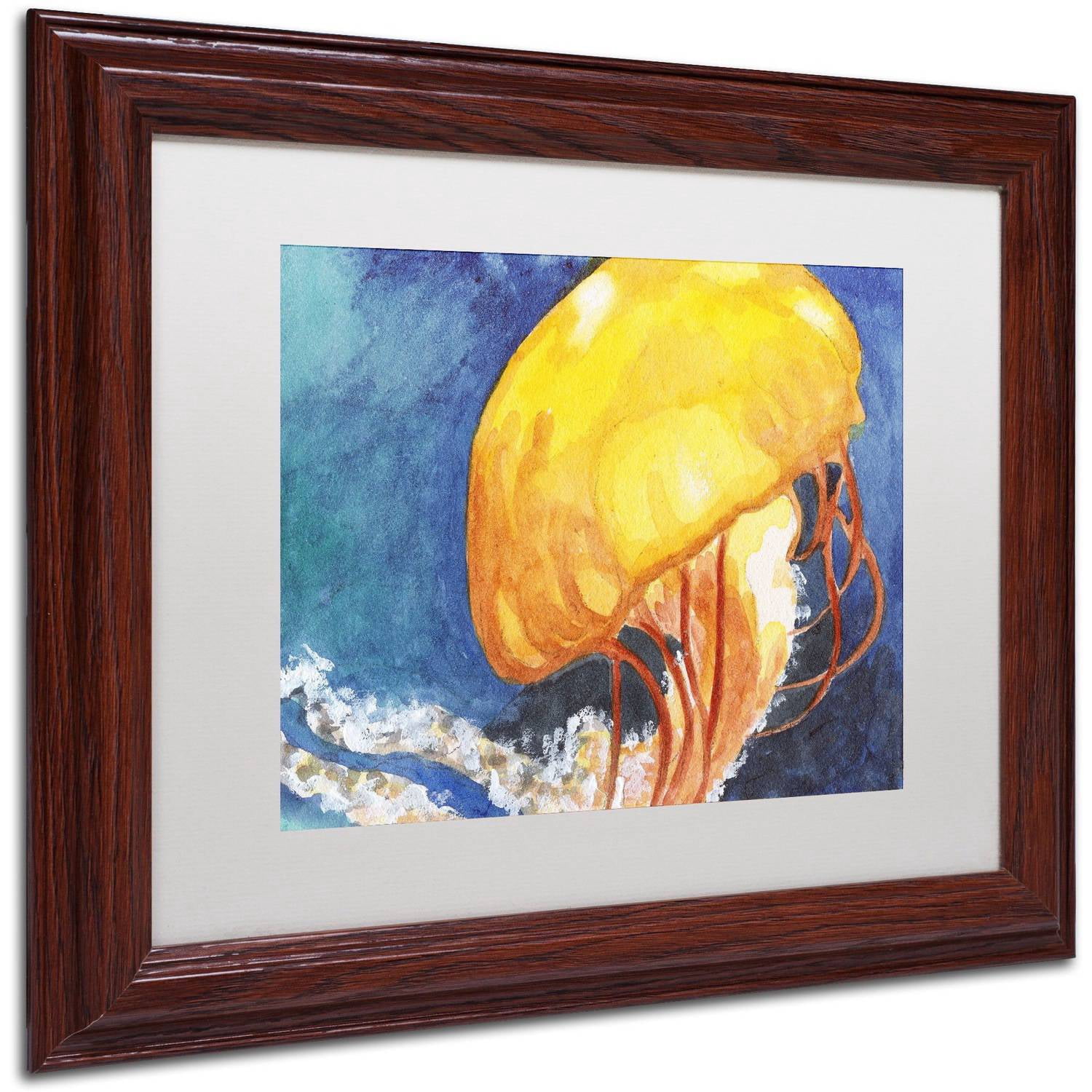 Trademark Fine Art "Jelly Fish II" Canvas Art by Jennifer Redstreake White Matte, Wood Frame