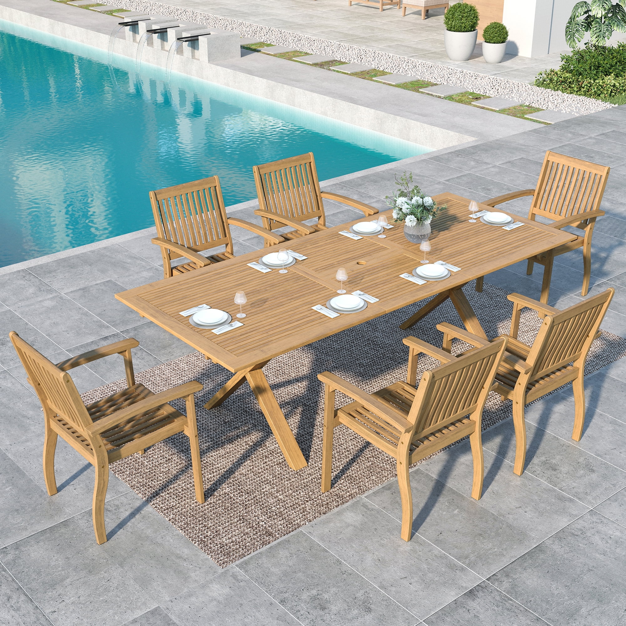 SUMMIT LIVING 2-Piece Acacia Wood Patio Dining Chairs, Outdoor Oil Finished Natural Wooden Armchairs