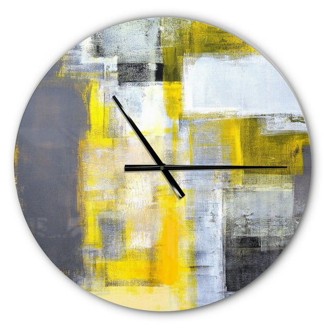 Designart Abstrait flou gris et jaune horloge murale