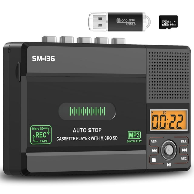 Reproductor de casetes SEMIER, pequeña tarjeta USB C/SD a MP3 de 16 GB