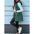 thumbnail image 3 of Women Long Vest Solid Color Sleeveless Hood Winter Puffer Vest Outwear Green XXL, 3 of 4