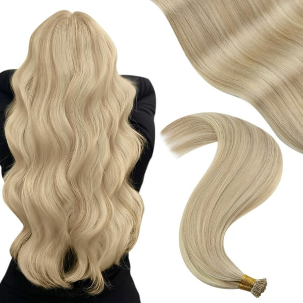 Extensiones de cabello YoungSee Itips Extensiones de cabello humano con punta I Extensiones de cabello rubio ceniza y rubio resaltado Cabello humano Extensiones con punta I Extensiones de cabello huma