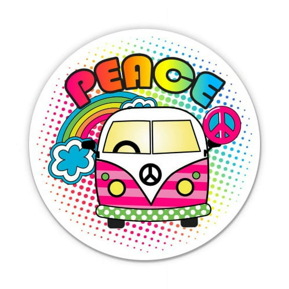 Peace Van Cute Hippie Peace Sign - 3" Vinyl Sticker - For Car Laptop I-Pad Phone Helmet Hard Hat - Waterproof Decal
