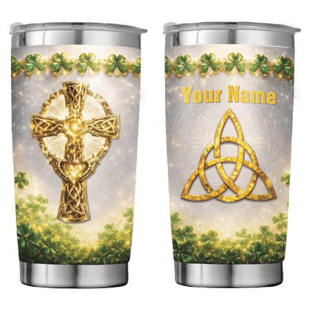 Lotusprint LLC Irish Clover Celtic Knot Personalized Stainless Tumbler 20oz Flat 2D Print, Lucky Pattern