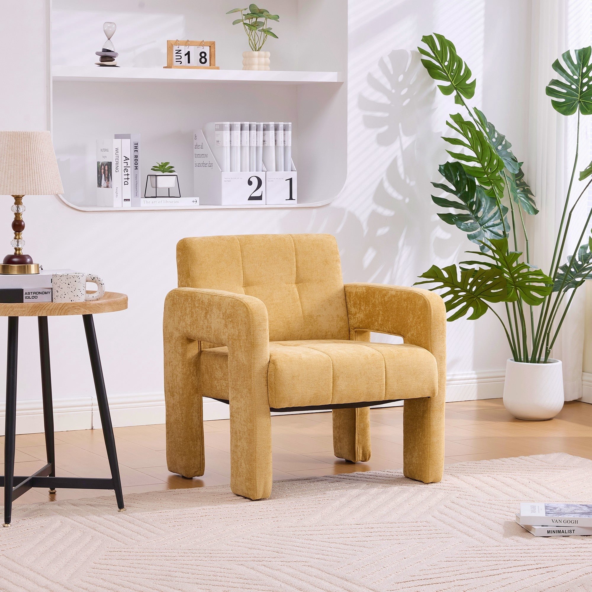 Sailvan Modern Minimalist Single Armchair,Soft Chenille Accent Chair for Living Room,Bedroom & Office,Comfy Nordic Reading Chair Mustard yellow