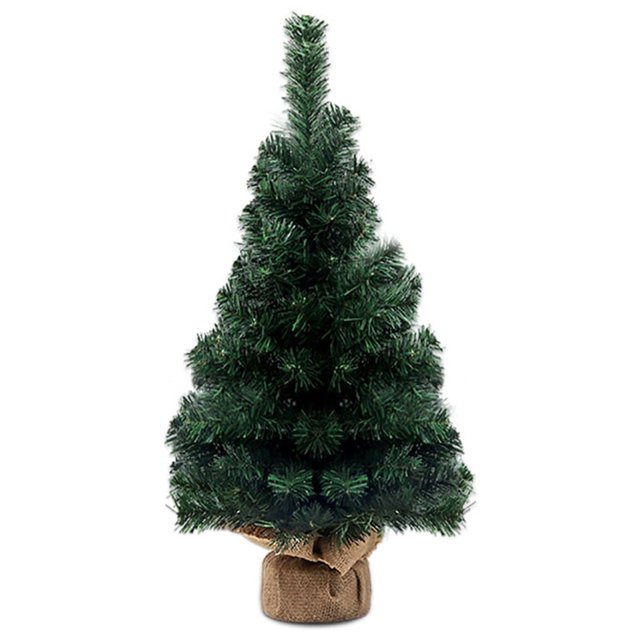 Árbol de Navidad artificial con base de arpillera, mini árbol de Navidad de mesa, pequeño árbol de Navidad artificial con puntas de PVC, base de bolsa de tela, árbol de Navidad de abeto verde para