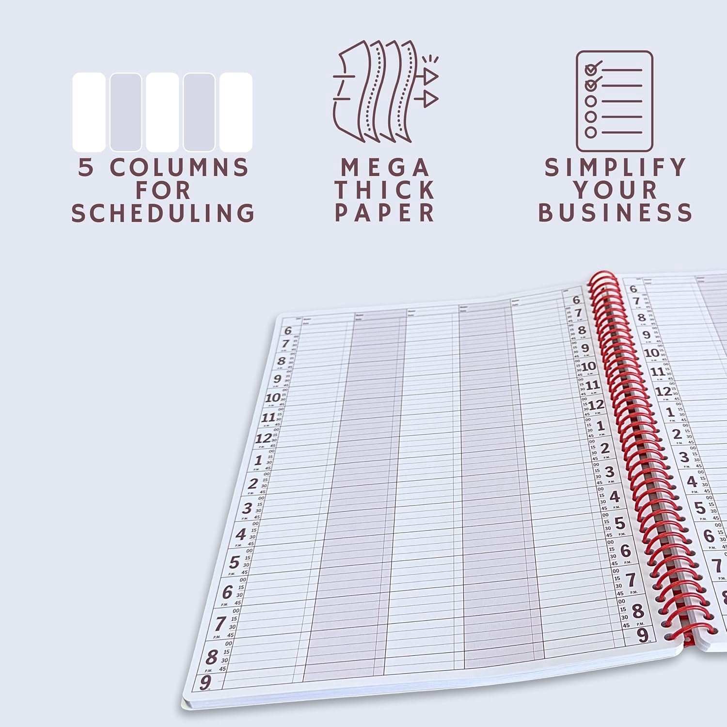 5 Column Appointment Book – Large 10" x 13.5" Undated 2025 Planner, Daily & Hourly Planner in 15 Minute Increments – Spiral Notebook Organizer for Scheduling Appointments (5 Columns)