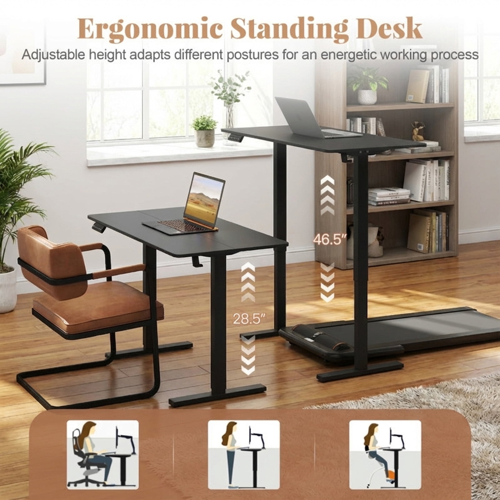 Furnibear 48 Inch Ergonomic Electric Standing Desk with 3 Memory Settings, Anti-Collision, Child Lock and Digital Display Black