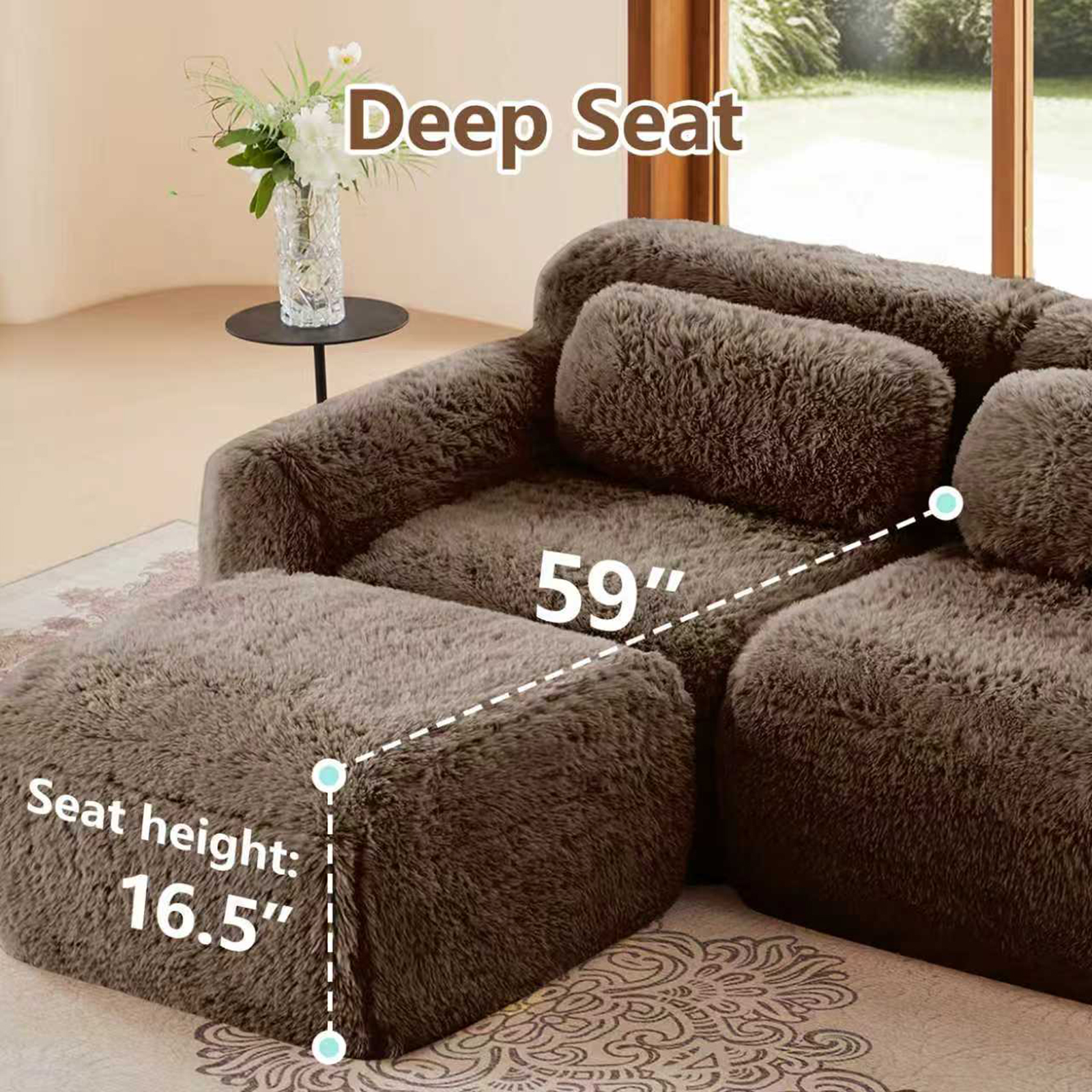 ZenNook 80" Sectional Couches for Living Room, Comfy Boneless Couch, 2 Seater Cloud Sofa, Compressed Loveseat, Modern Love Seat in a Box, Fluffy Plush Floor Couch, No Assembly (Choco)