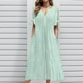 thumbnail image 2 of Youmylove Boho Maxi Long Dresses For Women 2025 Summer Short Sleeve V Neck Hollow Out Eyelet Swing Dress Casual Beach Vacation Sundress Trendy, 2 of 5