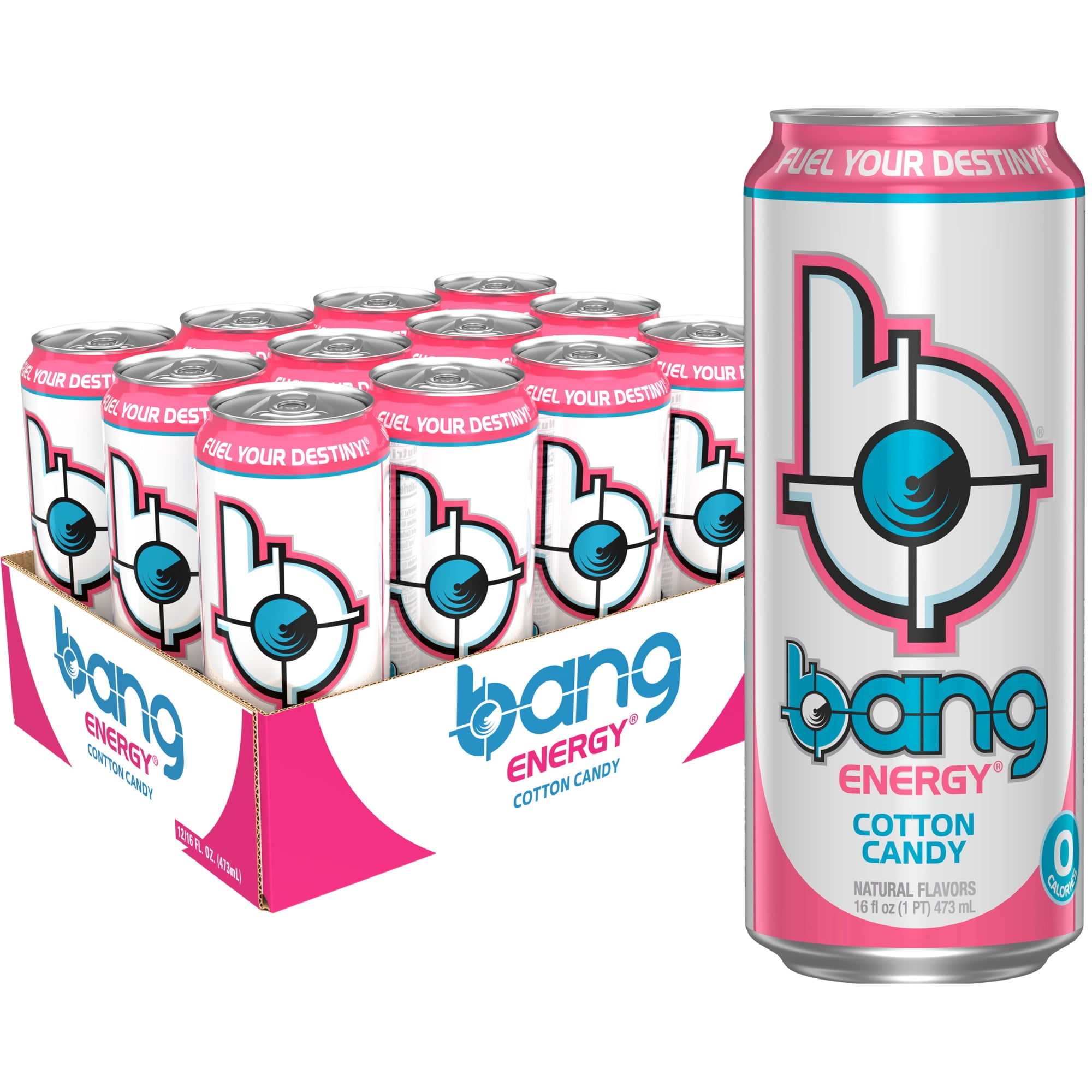 Bang Energy Cotton Candy Energy Drink, Zero Sugar, 12-Pack, 16 Oz Cans