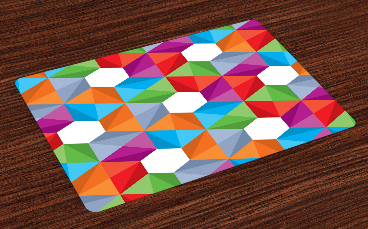 Mod Triangles Cloth Placemats by Spoonflower Set of 4 Geometric Placemats - Rainbow Triangle Cheater Quilt by theartwerks
