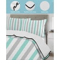 thumbnail image 4 of Quilts Twin Size Bedding Set, Aqua Stripe Lightweight Quilted Comforter, Geometric Grey White Vertical Striped Soft Reversible Bedspread Coverlet with Pillow Covers for All Season, 68" x 86", 4 of 7