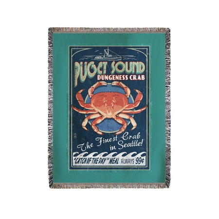 Seattle, Washington - Dungeness Crab Vintage Sign - Lantern Press Artwork (60x80 Woven Chenille Yarn