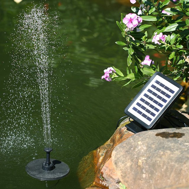 Battery Backup Solar Fountain Pump with LED Lighting for Pool Koi Pond