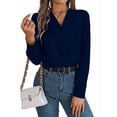 thumbnail image 2 of Blusa Plisada de Larga con Cuello en V para Mujer, Ideal para Oficina Azul L, 2 of 8