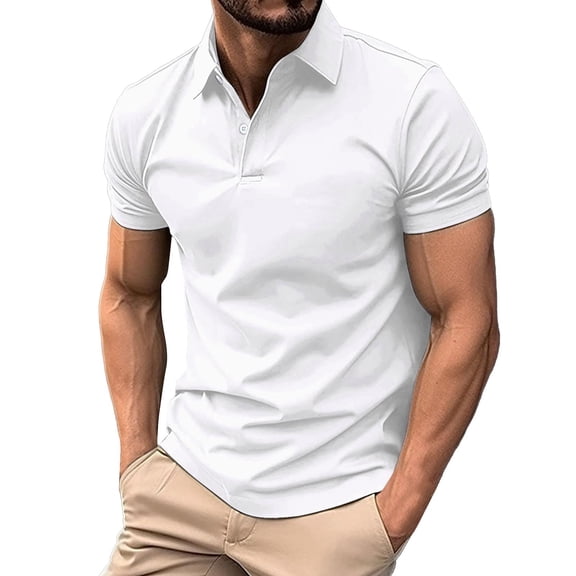 WAYUTE Men Polo Shirts Short Sleeve Button Down Lapel Solid Color Stretchy Sports Athletic Shirt Loose Classic Fit Top Casual Outdoor