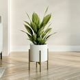 thumbnail image 2 of Aspire Home Accents 9.5" x 12" Round White Metal Modern Plant Pot with Metal Base, 2 of 5