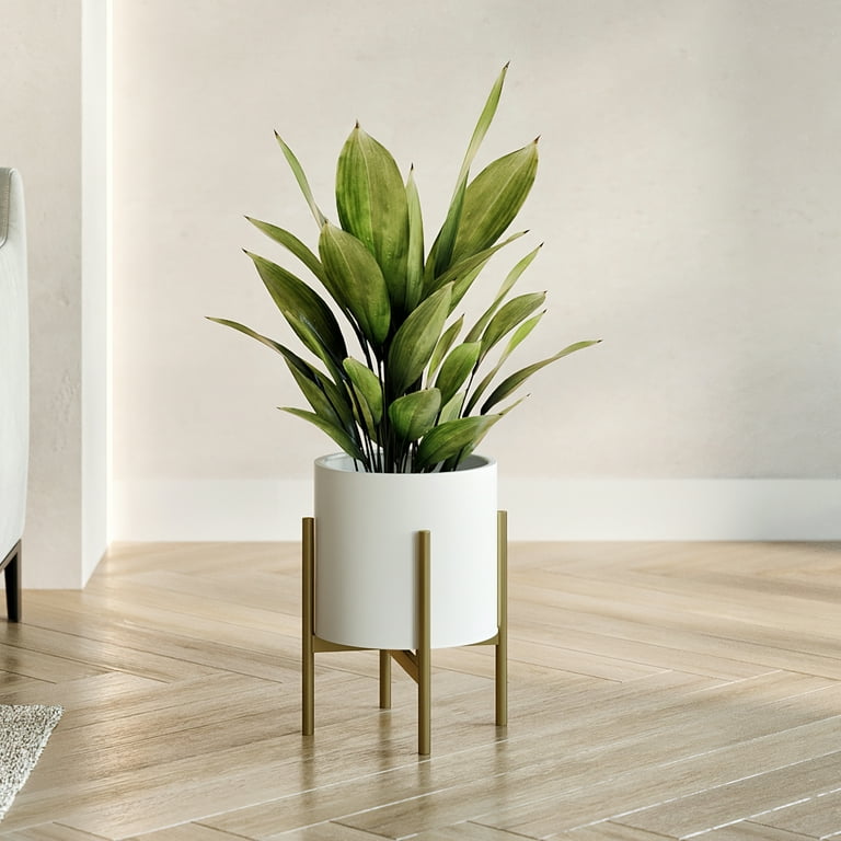 Aspire Home Accents 9.5 inch x 12 inch Round White Metal Modern Plant Pot with Metal Base, Size: 12 inch H x 9.5 inch W