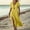 Yellow, variant on Sevevn Women's Solid Color Cotton Linen Short Sleeved V-Neck Side Slit Dress With Pockets Long Skirt
