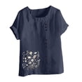 thumbnail image 4 of Sexlip Womens Swimsuit Set Dense Floral Embroidery Cover Up Design Asymmetric Hem Short Sleeve Loose Silhouette Breathable Fabric for Casual Beach Days Blue XXXL, 4 of 4