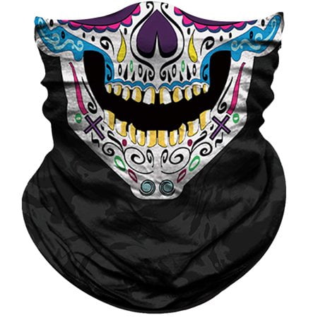 Obacle Skull Face Mask Half For Dust Wind Uv Seamless 3D Tube Mask Bandana For Men Women Durable Thin Breathable Skeleton Mask Motorcycle Riding (Skull Purple Blue Face Open Mouth)
