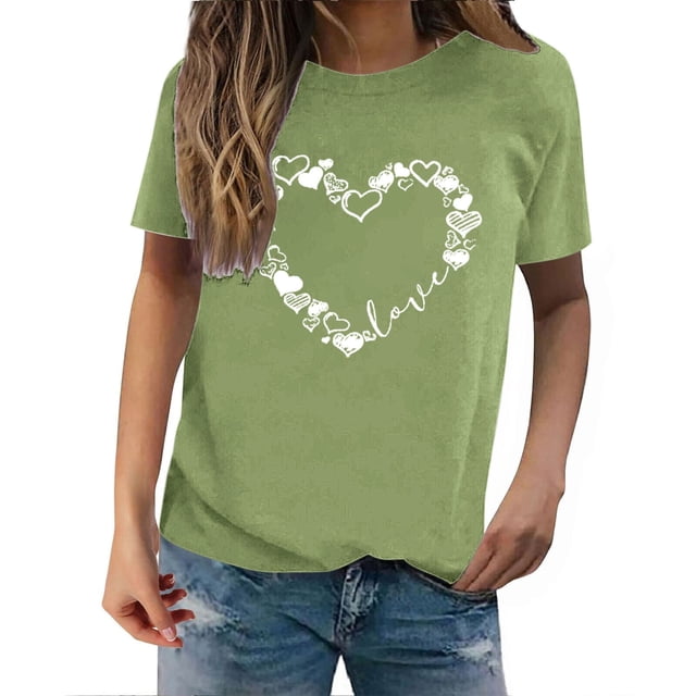 T-Shirts de la Saint-Valentin pour Femmes, T-Shirts Graphiques Cœur d'Amour, T-Shirts Graphiques Mignons pour Adolescentes, T-Shirts Décontractés Imprimés pour la Saint-Valentin, T-Shirt Col Rond Imprimé, Chandail pour Femmes