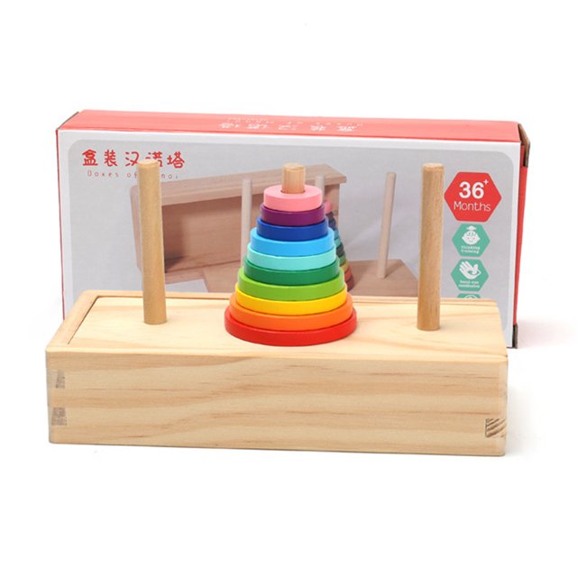 Torre de anillo de apilamiento de arcoíris de 8/10 capas, coordinación de ojo de mano, torre de madera, regalo para niños