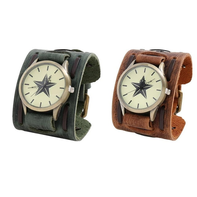 Reloj de cuero PU, pulsera de esfera grande, brazaletes de reloj, correa ancha de regalo, pulsera de hip hop para el día , Navidad, cumpleaños, día de San Valentín Verde Marrón Suave jinwen reloj de pulsera