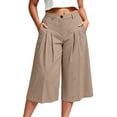 thumbnail image 3 of Women's Plus Size Solid Color Elastic Waist Cropped Pants, Pleated Loose Capri Trousers with Pockets, Relaxed Casual Four Season Bottoms for Daily Shopping | TruHer,Khaki M, 3 of 8