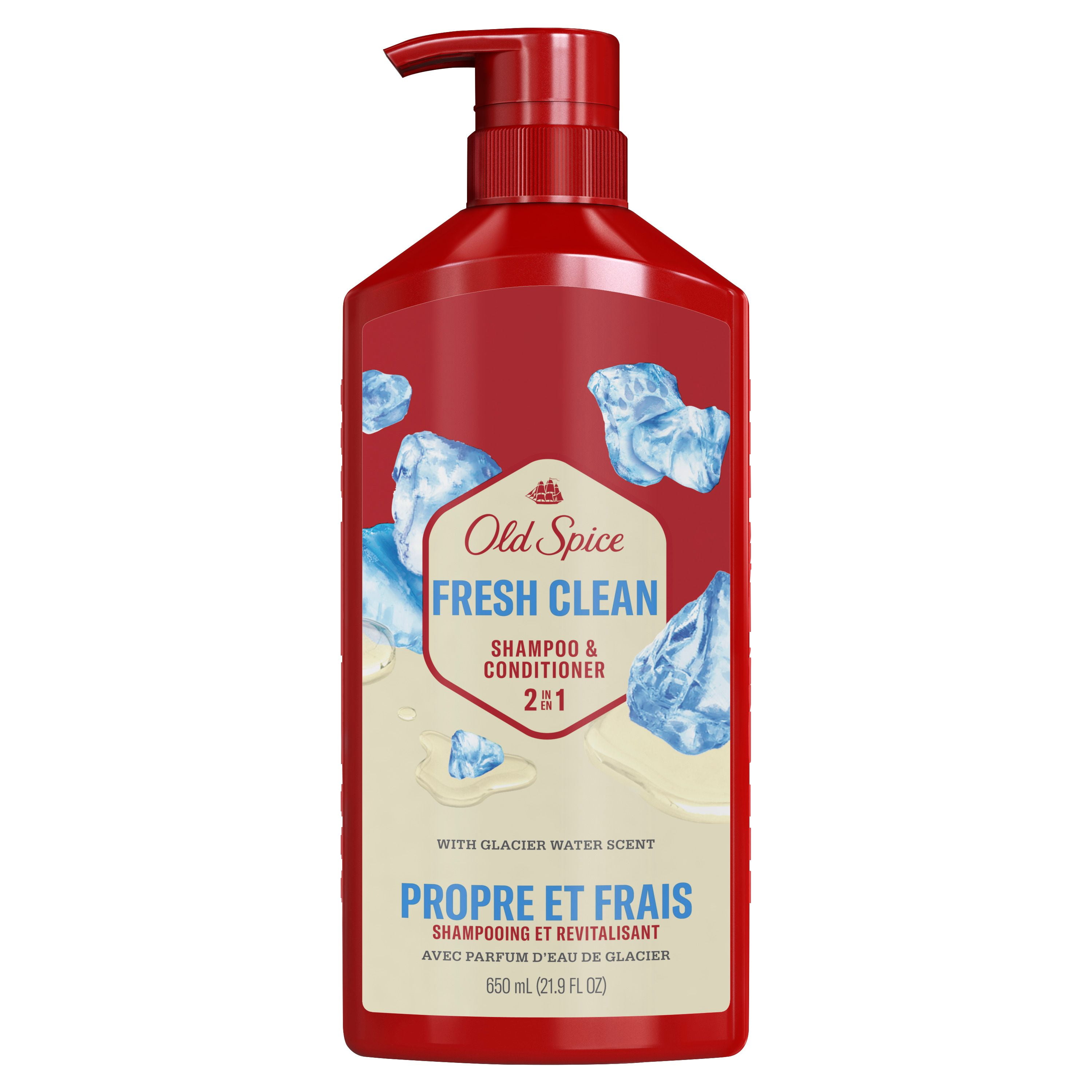 Old Spice Fresh Clean Shampoo and Conditioner 2in1 for Men with Glacier Water Scent, for Thick and Healthy Hair for Men, 650ML