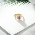 thumbnail image 4 of Gem Stone King 1.50 Ct Oval Pink Created Sapphire 18K Yellow Gold Plated Silver Flower Ring, 4 of 4