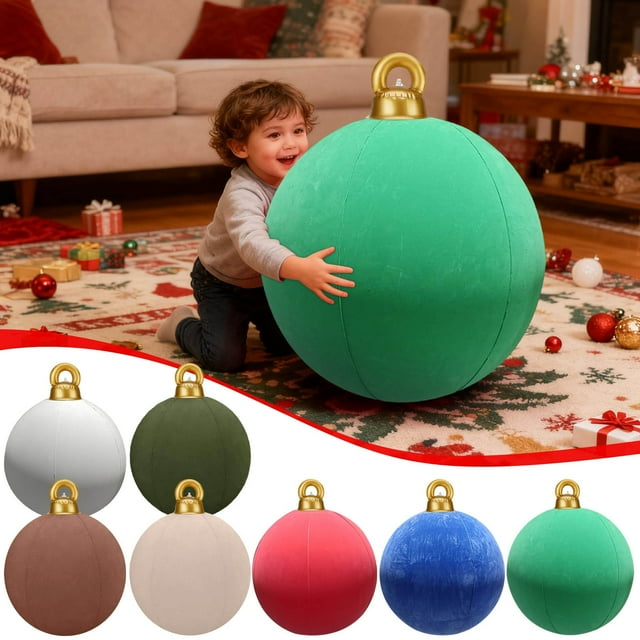 Bolas Navideñas Inflables de Terciopelo de 60 Cm (24 Pulgadas) | Decoraciones Grandes para Exteriores con Acabado Aterciopelado | Color: Caqui, Marrón y Verde | Material: Pvc | Paquete de 3 | Tamaño:
