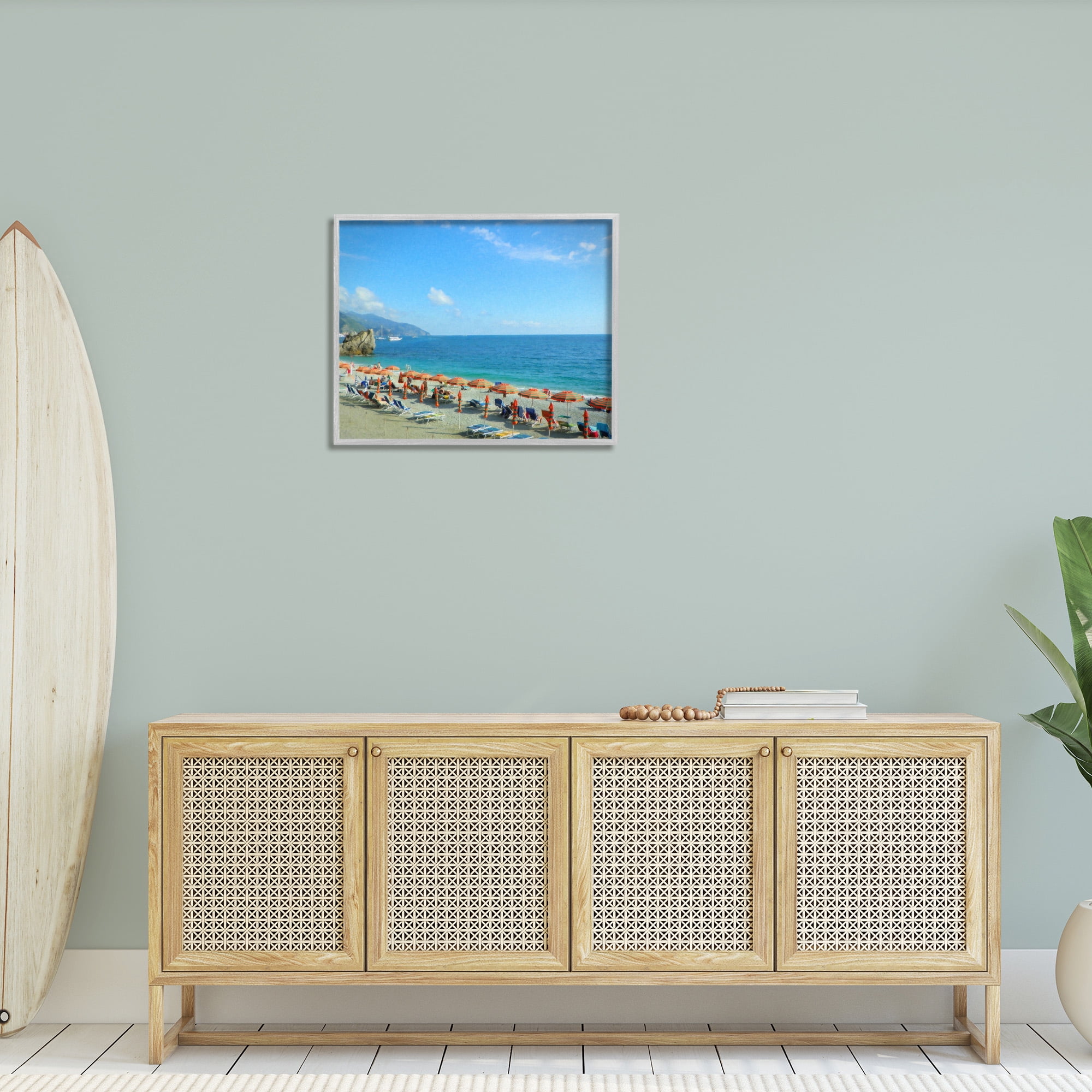 Stupell Industries Summer Beach Resort Landscape Painting Gray Framed Art Print Wall Art, 30 x 24