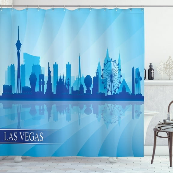 Ambesonne Las Vegas Shower Curtain, American City Silhouette, 69"Wx84"L, Pale Blue and Blue