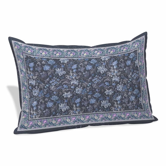 Navy Blue Floral Boho Pillow Covers, Linen Long Throw Pillow Case, Ethnic Tribe Abstract Art Flower Holiday Pillow Protector Decorative Cushion Cover for Living Room/Bedroom 20" x 36"