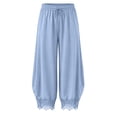 thumbnail image 4 of Women's Casual Pants Elastic Waist Patch Lace Pant With Pockets Baggy Straight Leg Trousers, 4 of 7