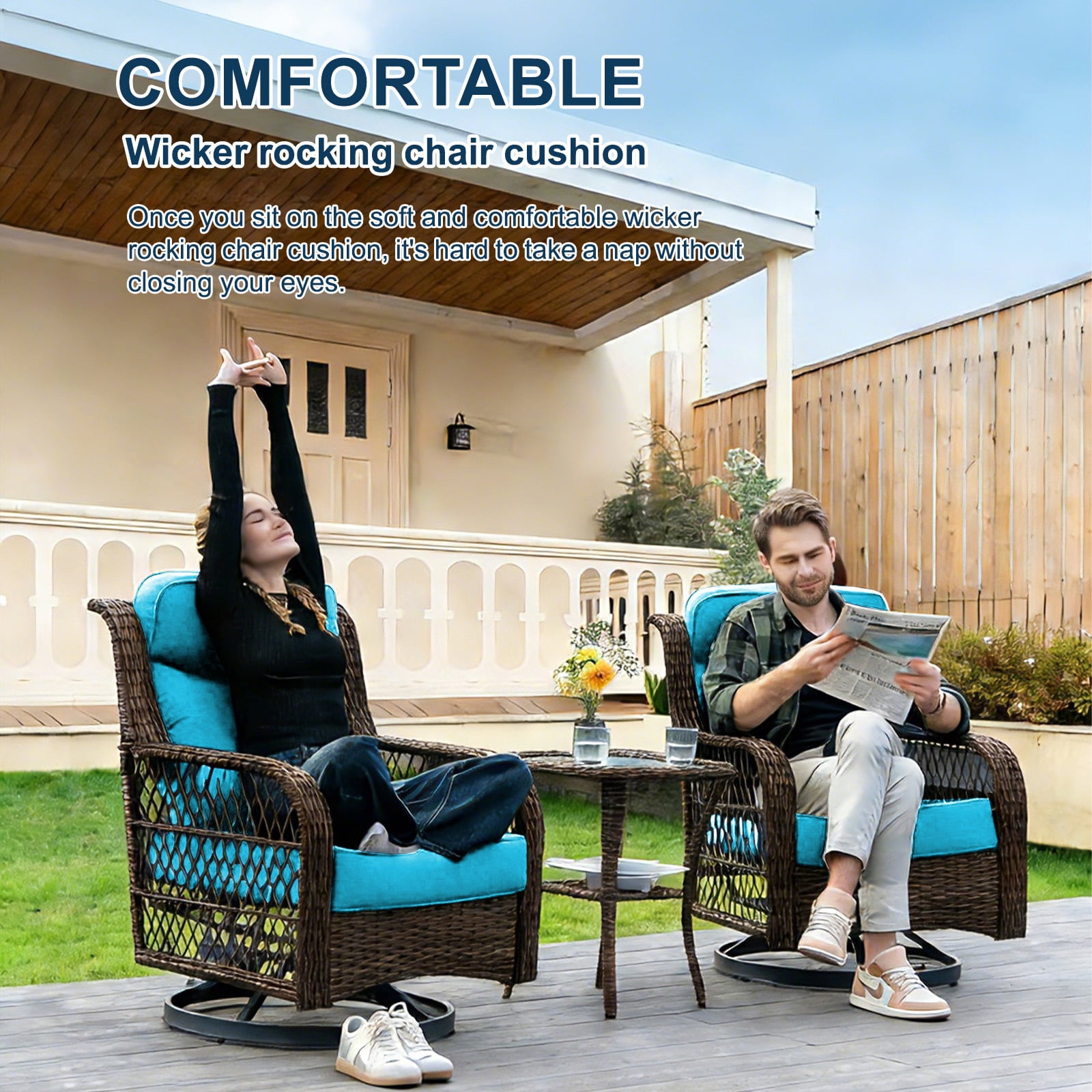 Outdoor Deep Seat Cushion 24 X 24 X 6 in, Patio Rattan Rocker Cushion, Waterproof & Fade Resistant Patio Furniture Cushions for Wicker Chair, Sofa, Couch