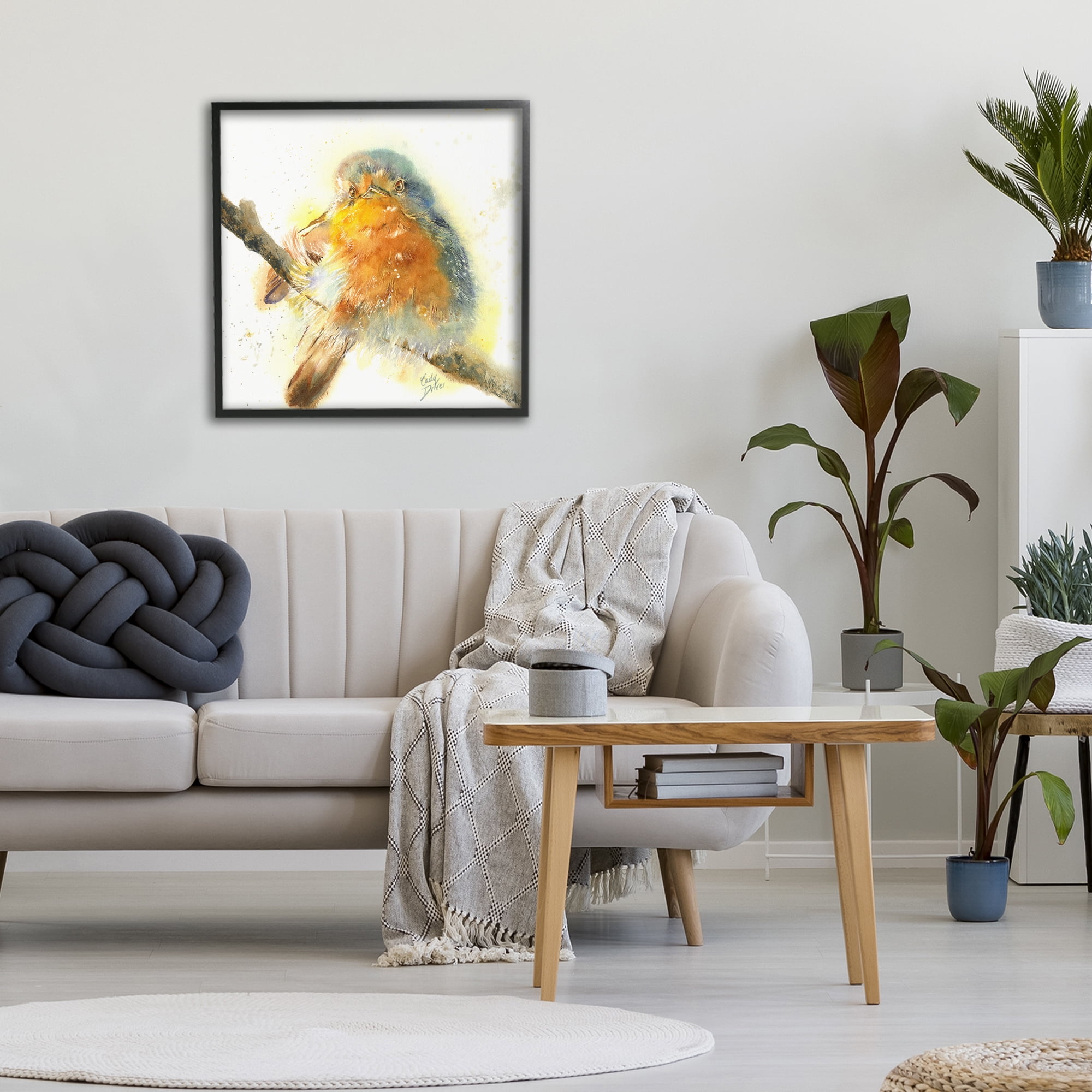 Stupell Industries Seated Songbird Watercolor Black Framed Giclee Art, design by Cady Driver