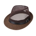 thumbnail image 1 of Sombrero fedora de paja Panamá de ala corta para playa para hombre café, 1 of 8