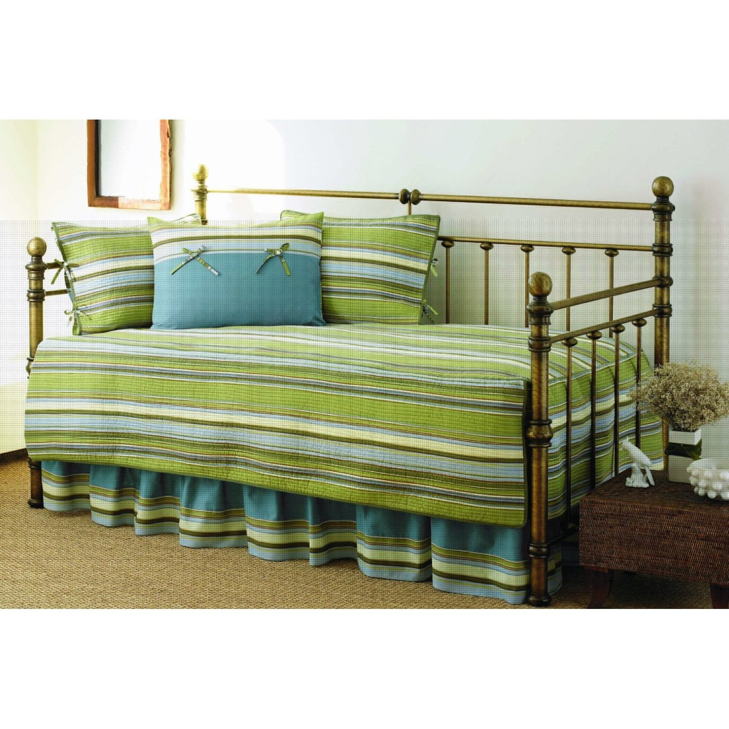 Green Stripe 5Piece Daybed Cover & Bedding Set